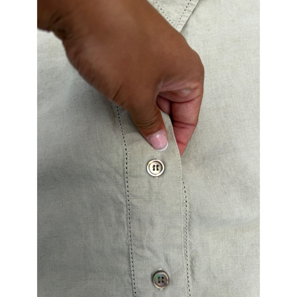 Linen Button Down Shirt Oatmeal Beige Long Sleeve large coastal preppy - Picture 4 of 6